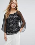 Jasmine Butterfly Blouse With Flare Sleeve - Black