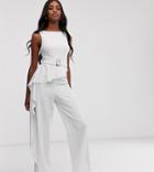 Asos Design Tall Peplum Belted Jumpsuit - White