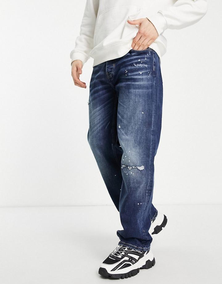 River Island Walker Baggy Jeans In Dark Blue