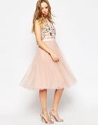 Needle & Thread Floral Frill Tulle Midi Dress - Blossom Pink