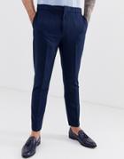 Harry Brown Slim Fit Elasticated Waist Cropped Pinstripe Pants-navy