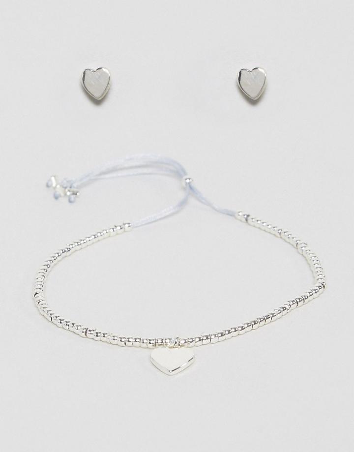 Estella Bartlett Silver Plated Heart Bracelet And Earring Set - Silver