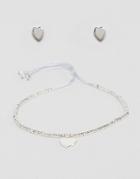 Estella Bartlett Silver Plated Heart Bracelet And Earring Set - Silver