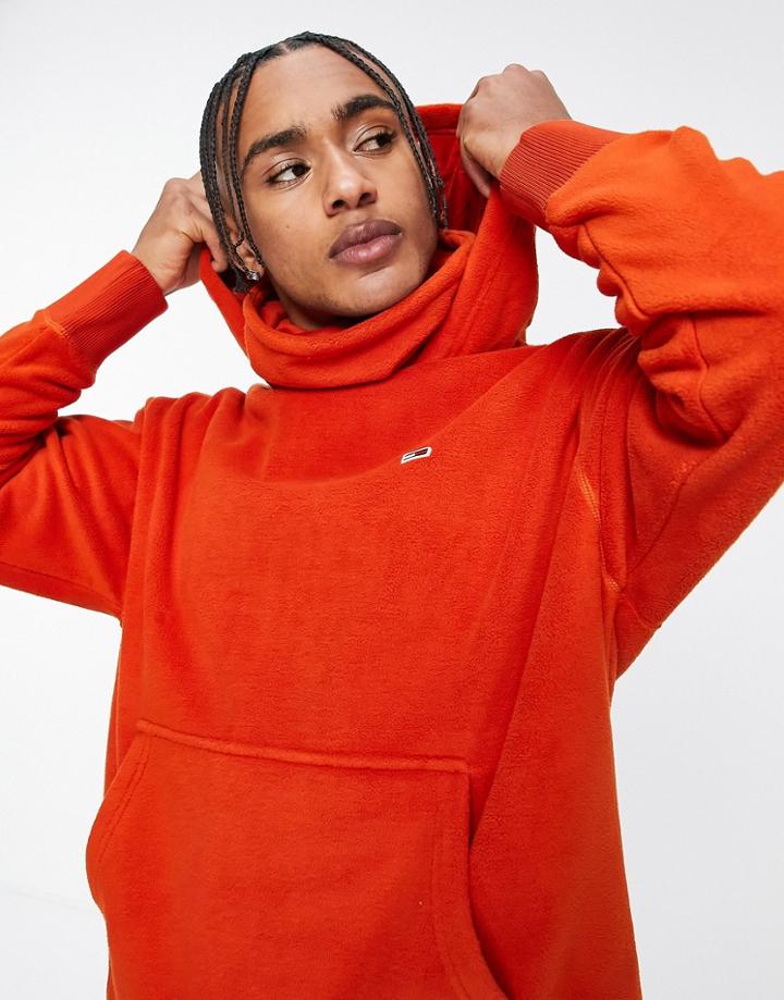 Tommy Jeans Funnel Neck Polar Fleece Hoodie Relaxed Fit In Orange