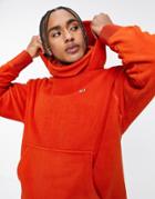 Tommy Jeans Funnel Neck Polar Fleece Hoodie Relaxed Fit In Orange