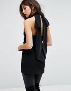 Prettylittlething Bow Open Back Top - Black