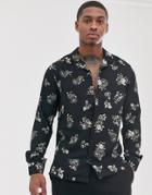 Asos Design Regular Floral Shirt In Black