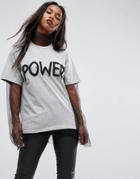 Asos T-shirt In Boyfriend Fit With Beaded Power Motif - Gray