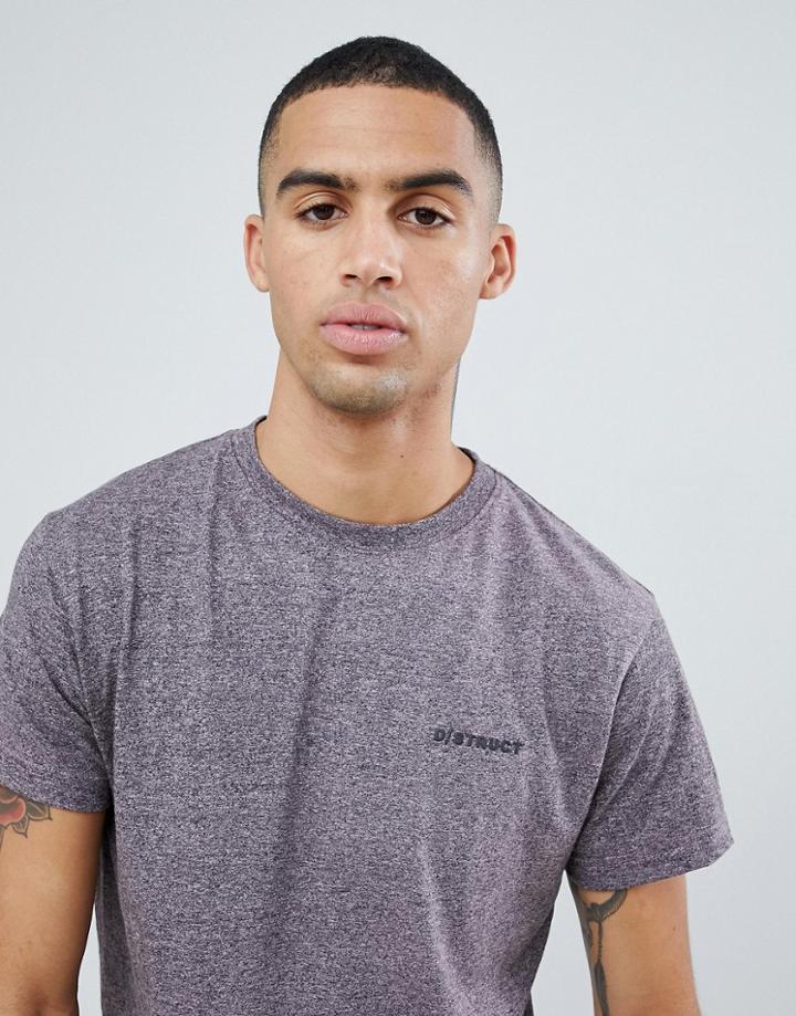 D-struct Marl Logo Long Line Curved Hem T-shirt - Purple