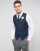 Asos Wedding Skinny Vest In Navy Wool Mix - Navy