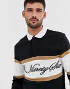 River Island Rugby Polo With 96 Embroidery In Black - Black
