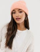 Asos Design Fluffy Brushed Knitted Beanie-orange