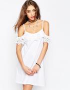 Asos Cold Shoulder Lace Trim Dress - White
