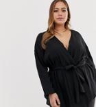 Prettylittlething Plus Tie Waist Blouse In Black - Black