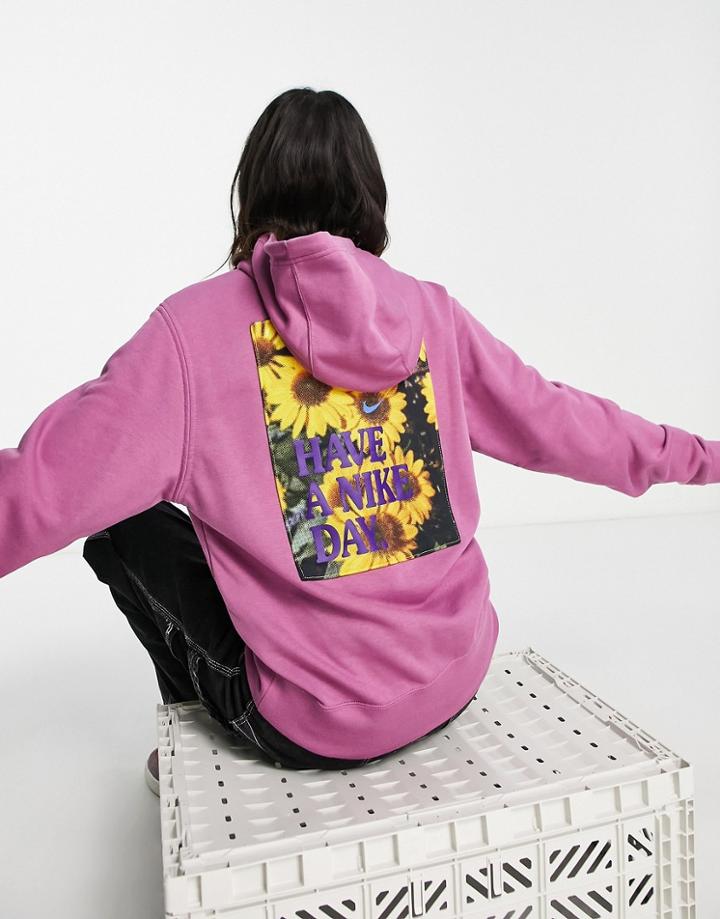 Nike Statement Hbr Back Graphic Print Oversized Fleece Hoodie In Purple
