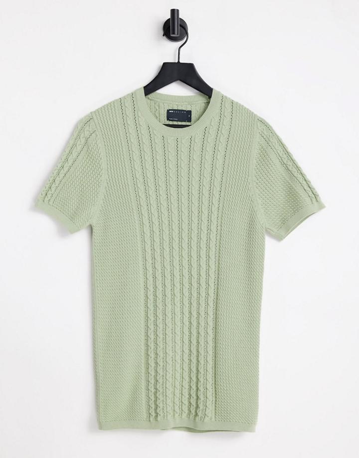 Asos Design Muscle Fit Short Sleeve Rib T-shirt In Light Green