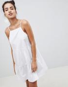 Asos Design Cotton Tiered Mini Sundress - White