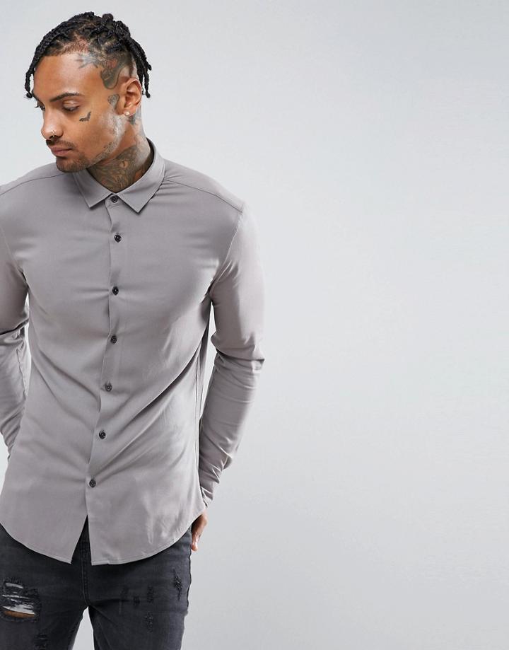 Asos Skinny Viscose Shirt In Gray - Gray