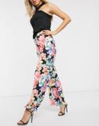 Asos Design Bold Floral Print Wide Leg Pants-multi