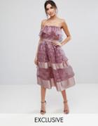 True Violet Bardot Midi Dress In Textured Fringe Fabric With Border Hem - Purple