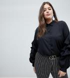 Ax Paris Plus Gather Sleeve Shirt - Black