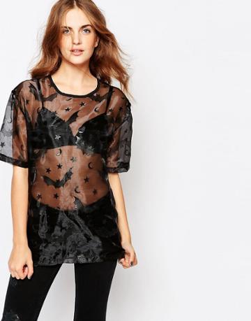 Worn By Halloween Bat Oversized T-shirt - Black