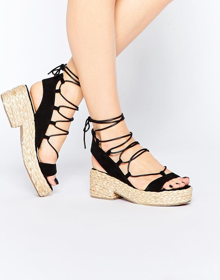 Asos Treat Lace Up Sandals - Black