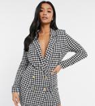 Asos Design Petite Jersey Longline Blazer In Mono Dogstooth-multi