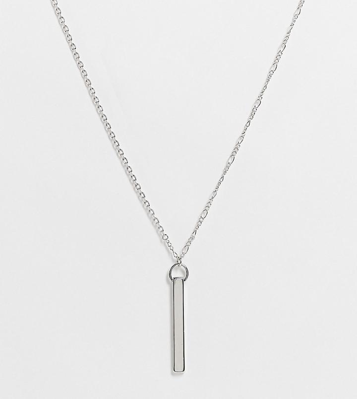 Reclaimed Vintage Inspired Minimal Necklace With Bar Pendant In Silver