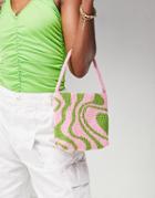 Asos Design Beaded Grab Bag In Multi Swirl Print