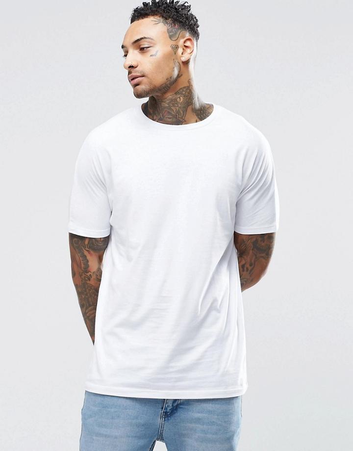 Asos Longline T-shirt With Grown On Sleeve In White - White