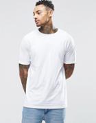 Asos Longline T-shirt With Grown On Sleeve In White - White