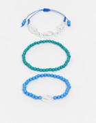 Asos Design Pack Of Three Beaded Bracelets With Pearl Detailing In Blue And Green Tones-multi