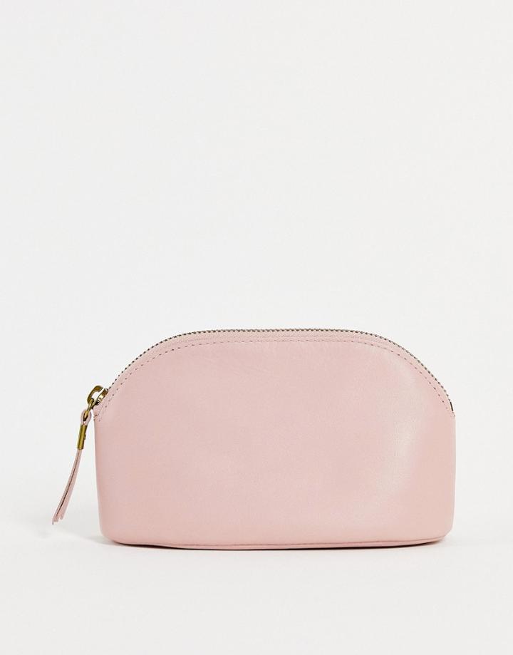 Madewell Leather Makeup Bag In Dusty Pink