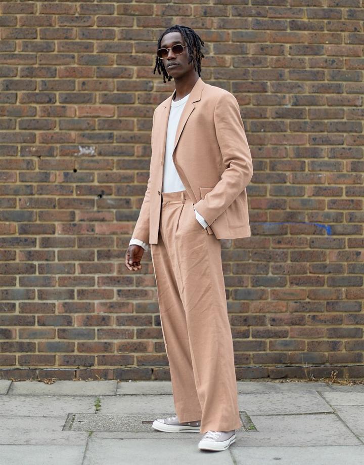 Asos White Volume Smart Pants In Beige Linen