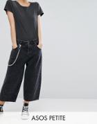 Asos Petite Crop Cargo Jeans In Extreme Black Acid Wash With Pocket Chain - Black
