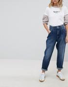 Pepe Jeans Daisie High Waisttapered Mom Jean With Pleat - Blue