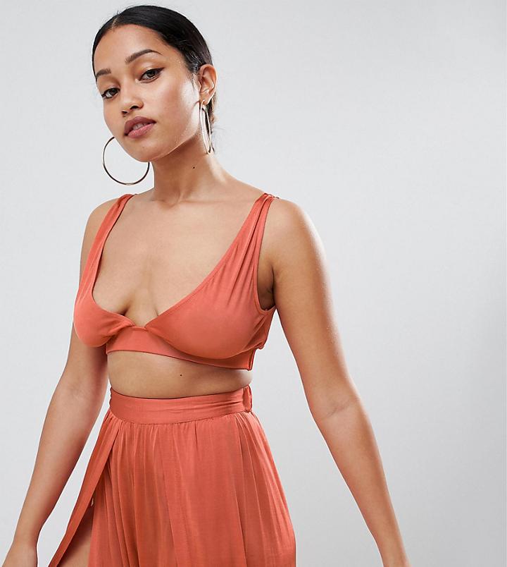 Asos Design Petite Beach Two-piece Top In Slinky - Red