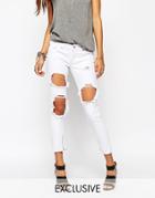 Liquor & Poker Skinny Jeans With Extreme Distressing Ripped Knees - White