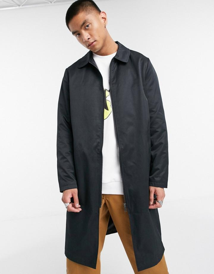 Asos Design Oversized Trench Coat In Black With Zip