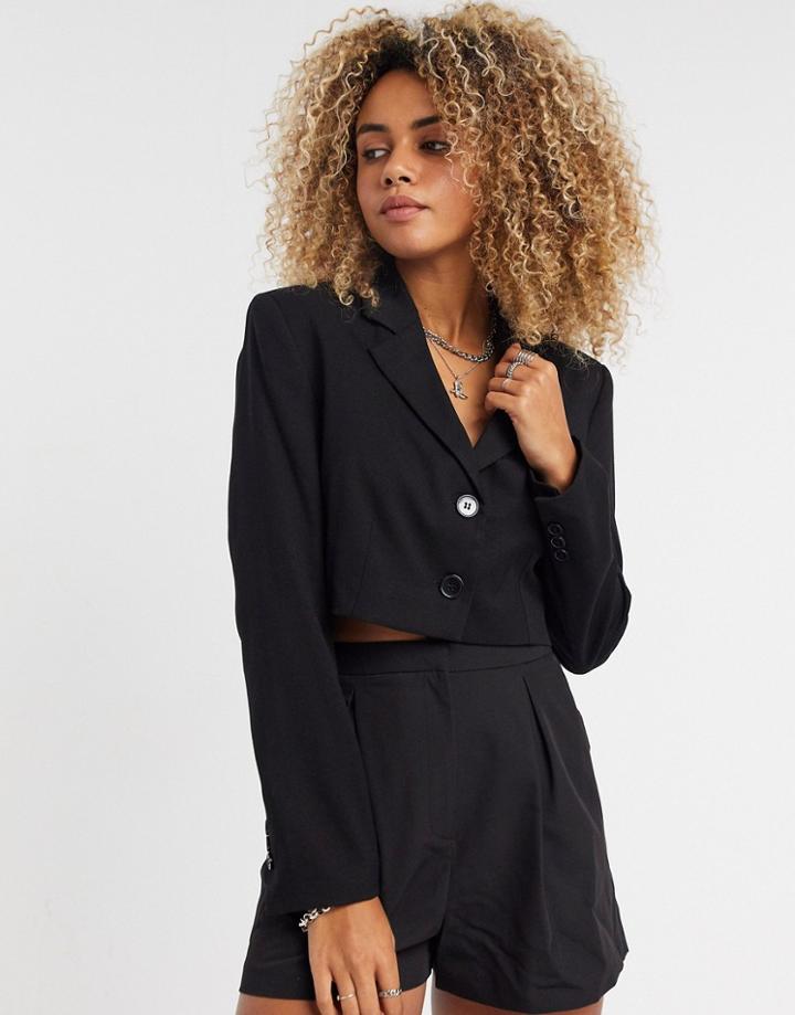 Bershka Cropped Blazer In Black