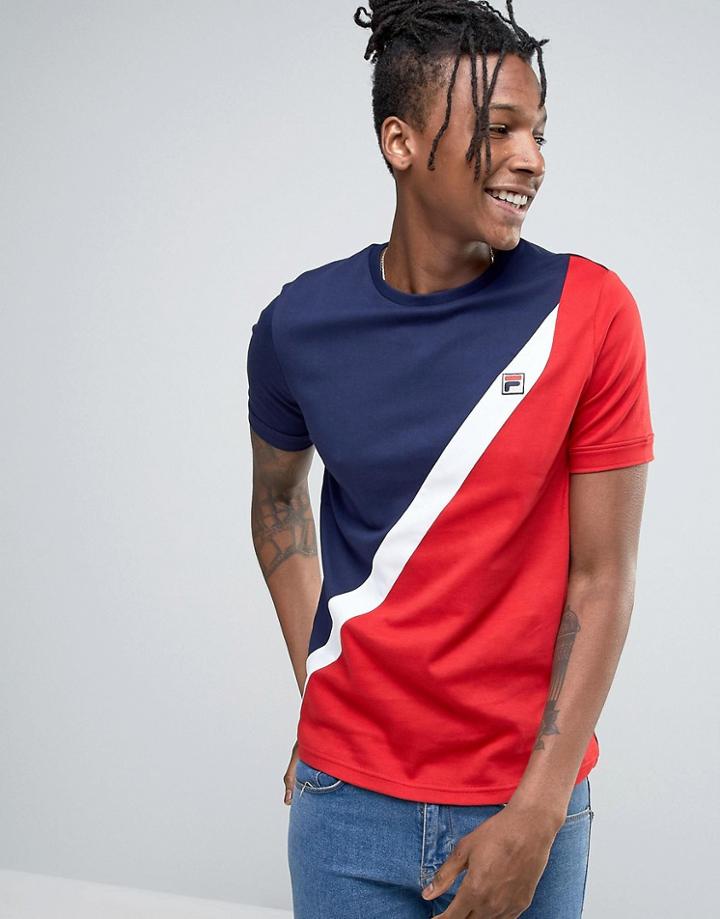Fila Vintage Diagonal T-shirt With Small F Box Logo - Navy