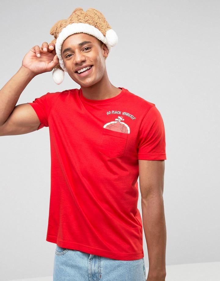 Brave Soul Holidays Turkey Pocket T-shirt - Red