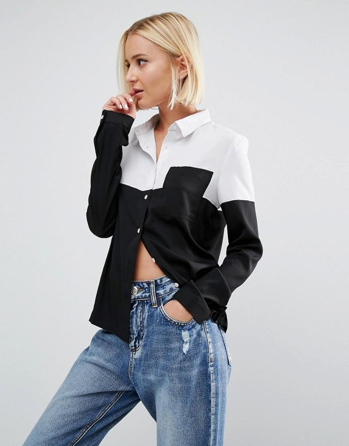 Daisy Street Color Block Shirt - Black