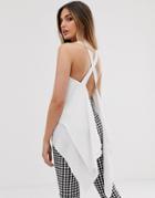 Asos Design Double Layer Cami With Asymmetric Hem And Open Back-white