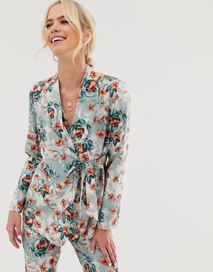 Unique21 Floral Print Wrap Front Blazer - Multi