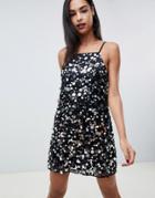 Asos Design Mini Cami Dress In Disc Sequin - Silver