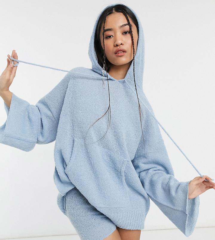Collusion Textured Knit Hoodie In Blue - Part Of A Set-blues