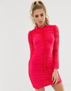 Club L London High Neck Ruched Mini Dress In Pink - Pink