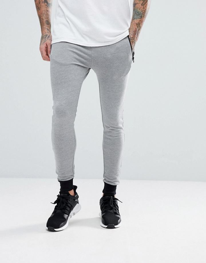 Asos Super Skinny Joggers With Contrast Zips In Gray Marl - Gray
